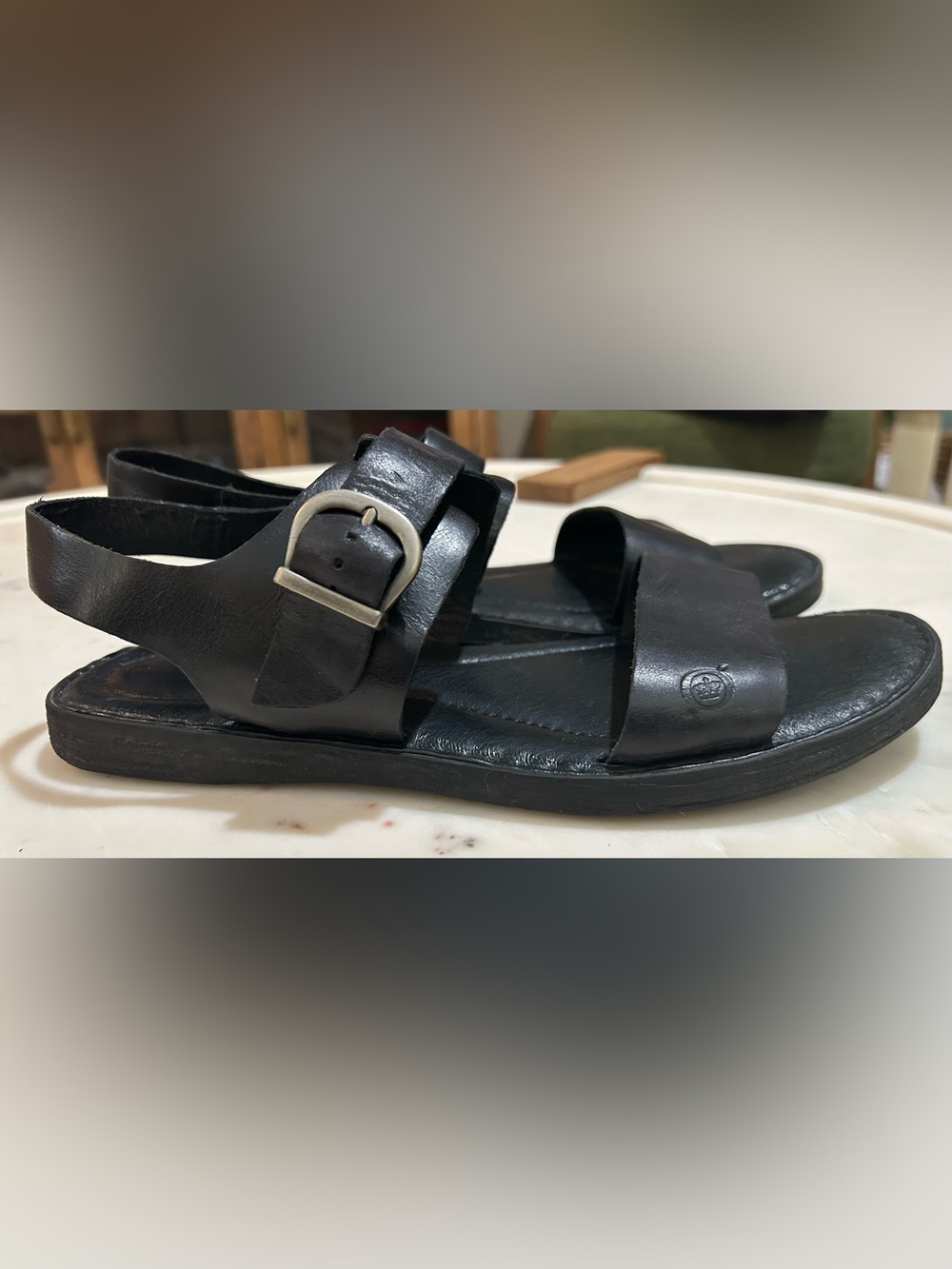 Born Selway Black Leather Comfort Footbed Sandals Opanka Buckle Women’s Size 10 - Picture 4 of 6